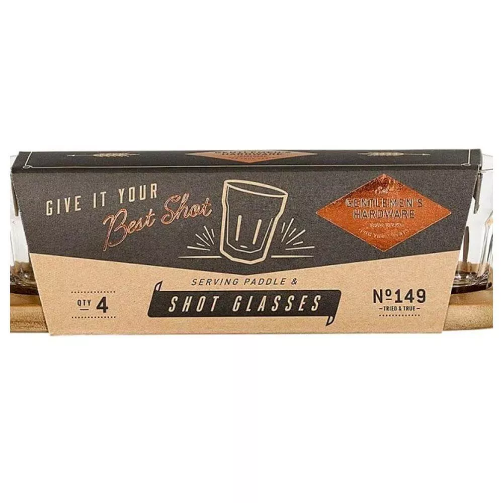 Gentlemen's Hardware Serving Paddle & Shot Glasses